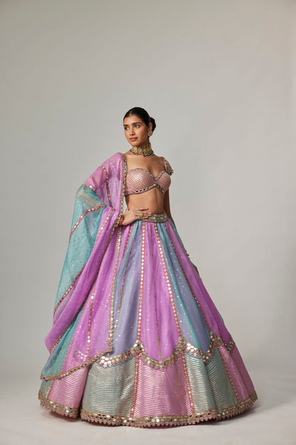 MAUVE MULTICOLOR SEQUINS SCATTER LEHENGA WITH CAP SLEEVE BLOUSE