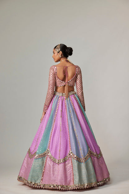 MAUVE MULTICOLOR SEQUIN SCATTERED LEHENGA WITH SWEETHEART FULL SLEEVE BLOUSE