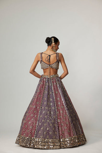 TEAL WINE MULTICOLOR LEHENGA SET WITH WINE DUPATTA