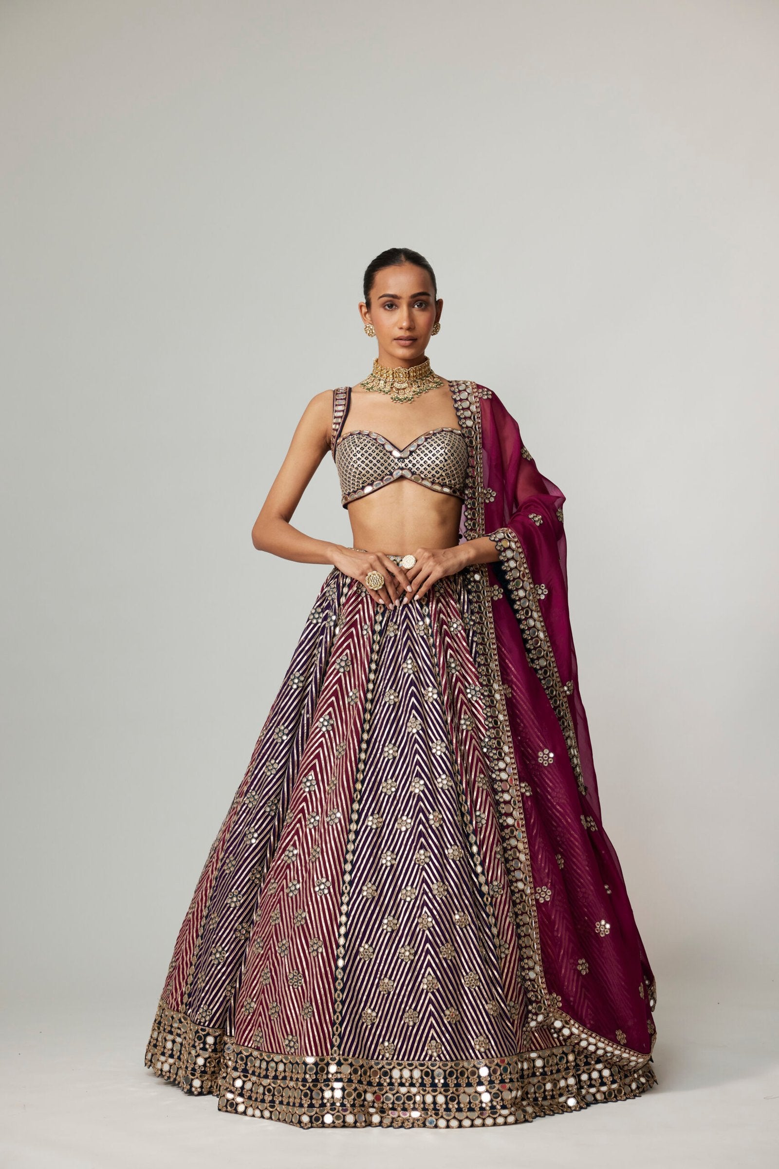 TEAL WINE MULTICOLOR LEHENGA SET WITH WINE DUPATTA
