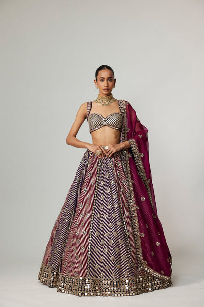 TEAL WINE MULTICOLOR LEHENGA SET WITH WINE DUPATTA