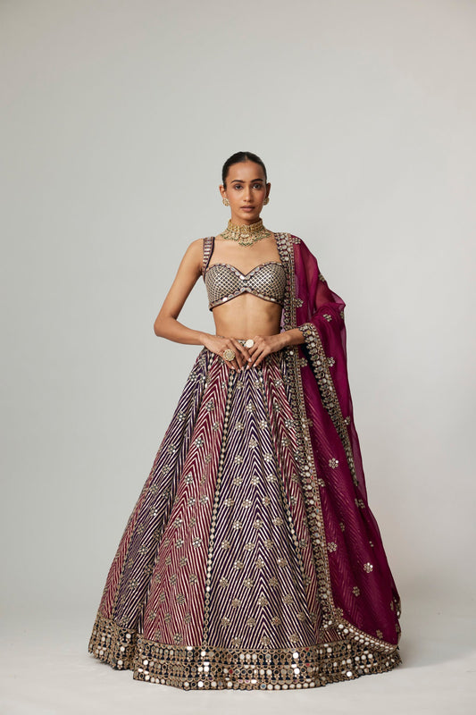 TEAL WINE MULTICOLOR LEHENGA SET WITH WINE DUPATTA