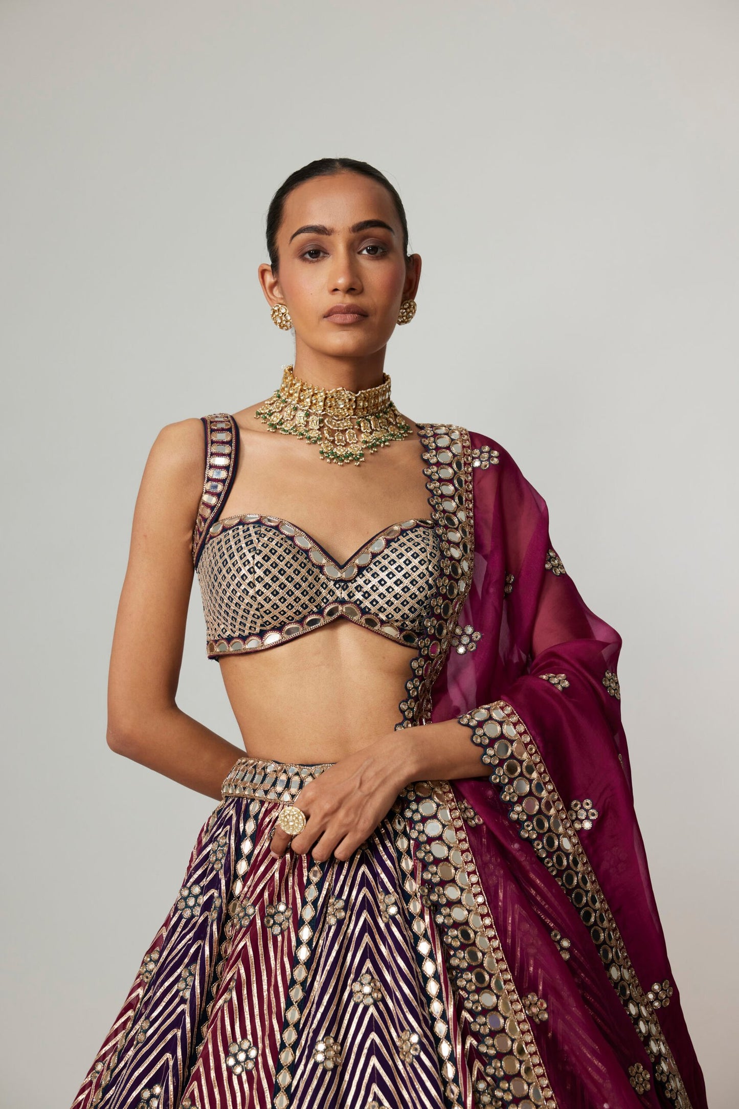 TEAL WINE MULTICOLOR LEHENGA SET WITH DOUBLE DUPATTA
