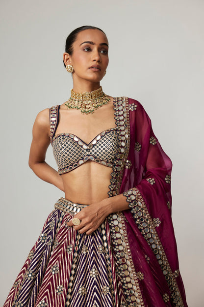 TEAL WINE MULTICOLOR LEHENGA SET WITH WINE DUPATTA