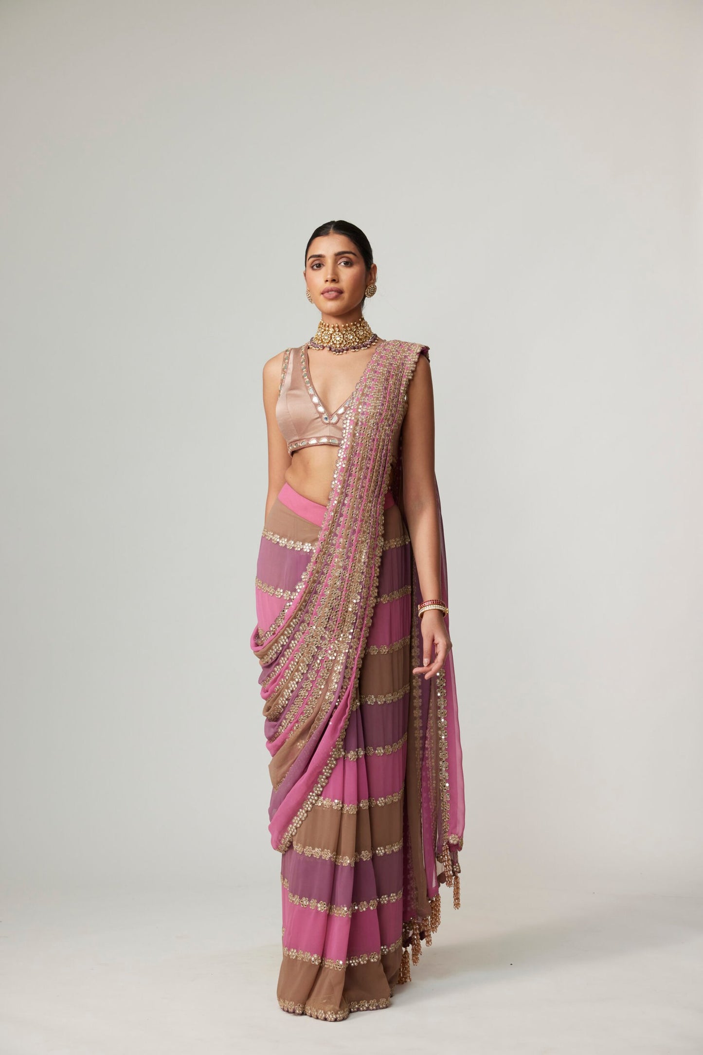 MUD MAUVE MULTICOLOR DRAPED SAREE