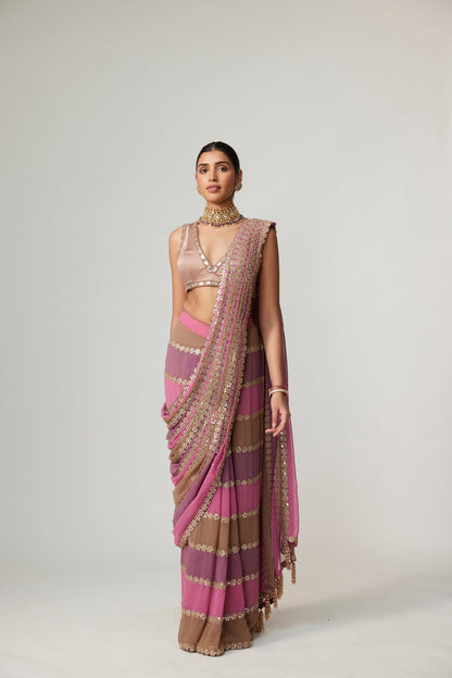 MUD MAUVE MULTICOLOR DRAPED SAREE