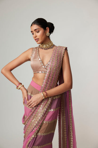 MUD MAUVE MULTICOLOR DRAPED SAREE