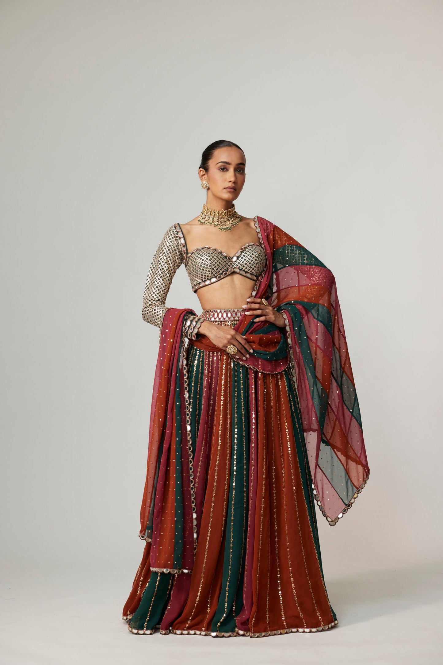 CRANBERRY LEHENGA PANTS WITH SWEETHEART NECK FULL SLEEVE BLOUSE