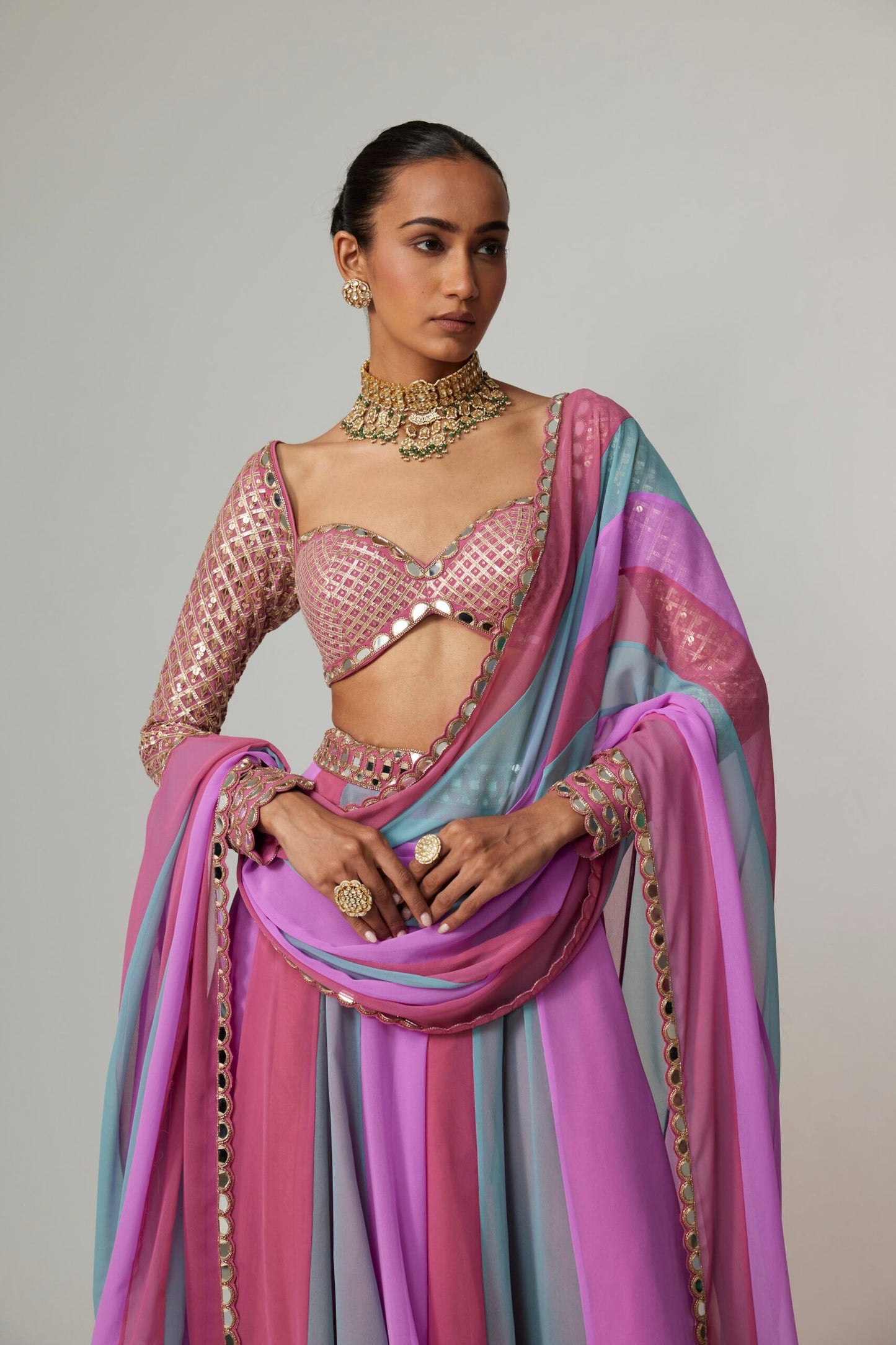 MAUVE MULTICOLOR LEHENGA PANTS SET