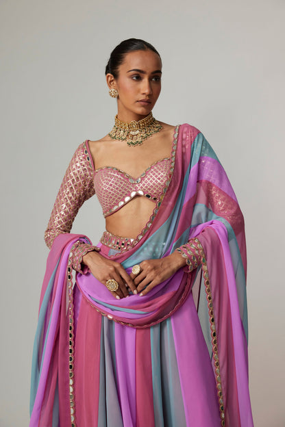 MAUVE MULTICOLOR LEHENGA PANTS SET