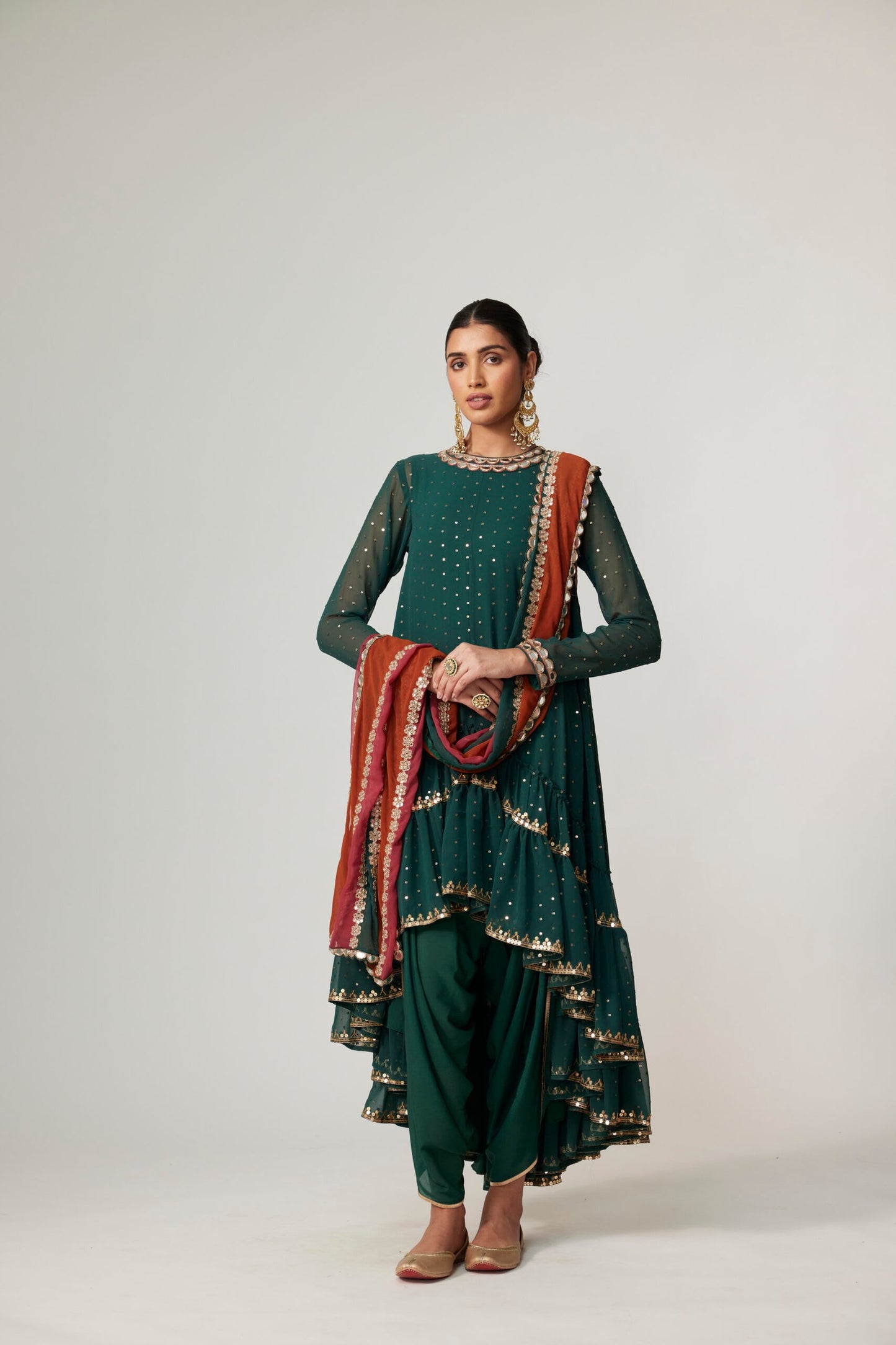 JADE GREEN DHOTI KURTA WITH DUPATTA SET
