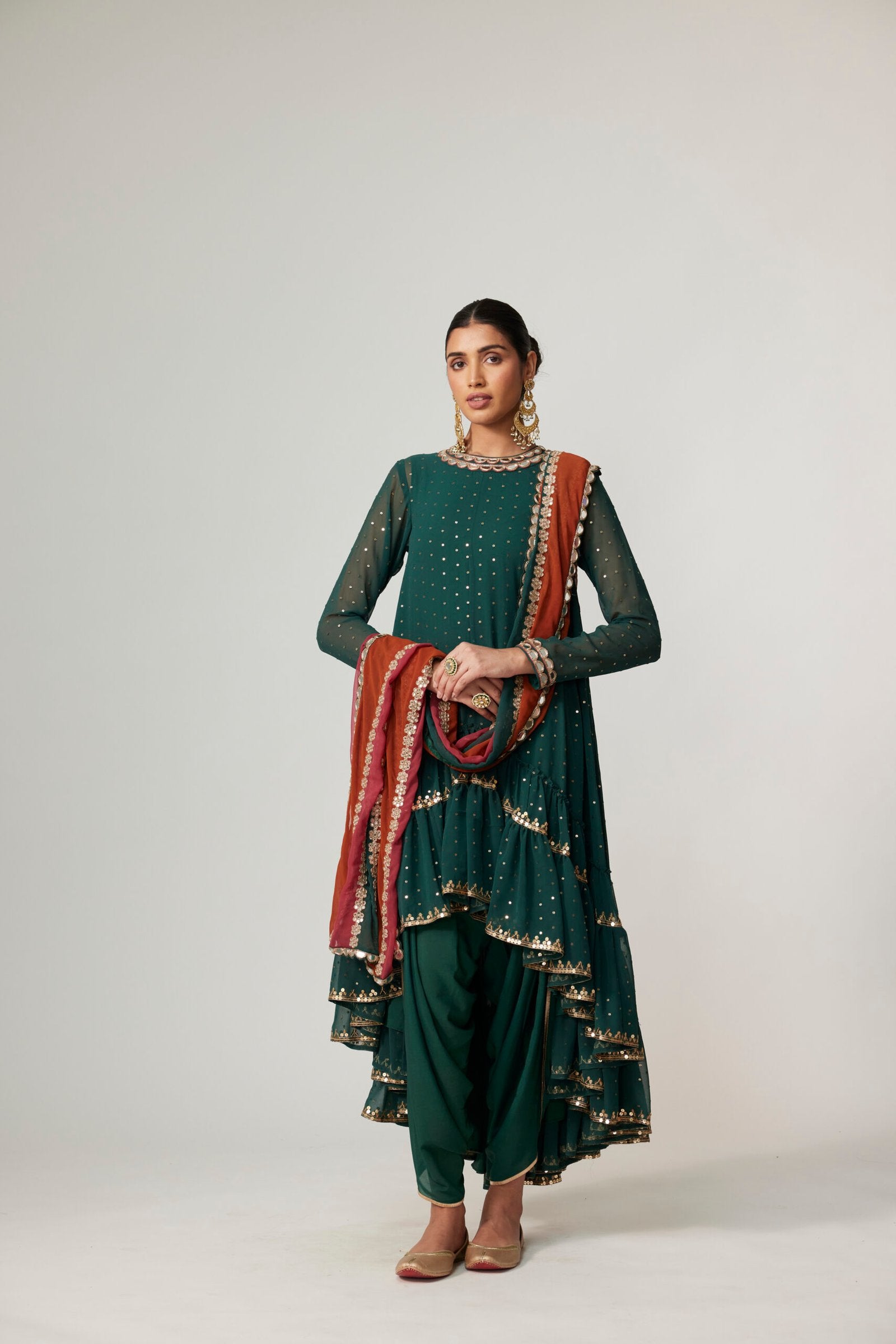 JADE GREEN DHOTI KURTA WITH DUPATTA SET