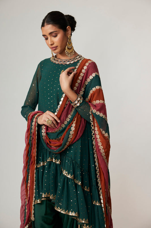 JADE GREEN DHOTI KURTA WITH DUPATTA SET