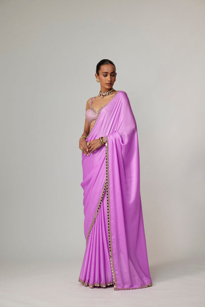 MAUVE SATIN SAREE SET