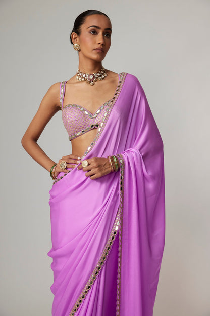 MAUVE SATIN SAREE SET