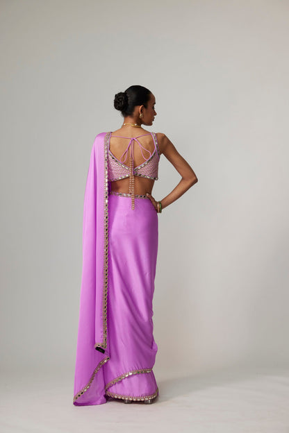 MAUVE SATIN SAREE SET