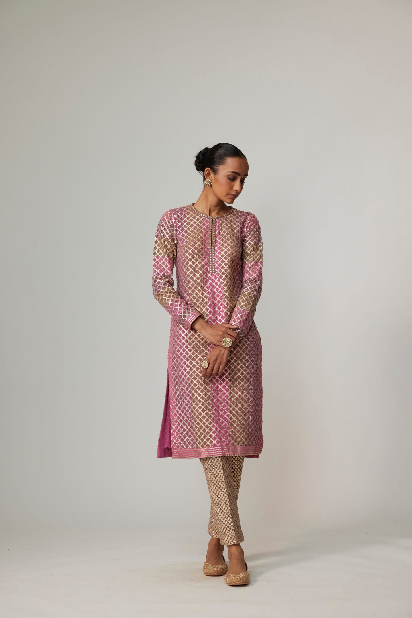 MUD MAUVE MULTICOLOR KURTA WITH DUPATTA SET