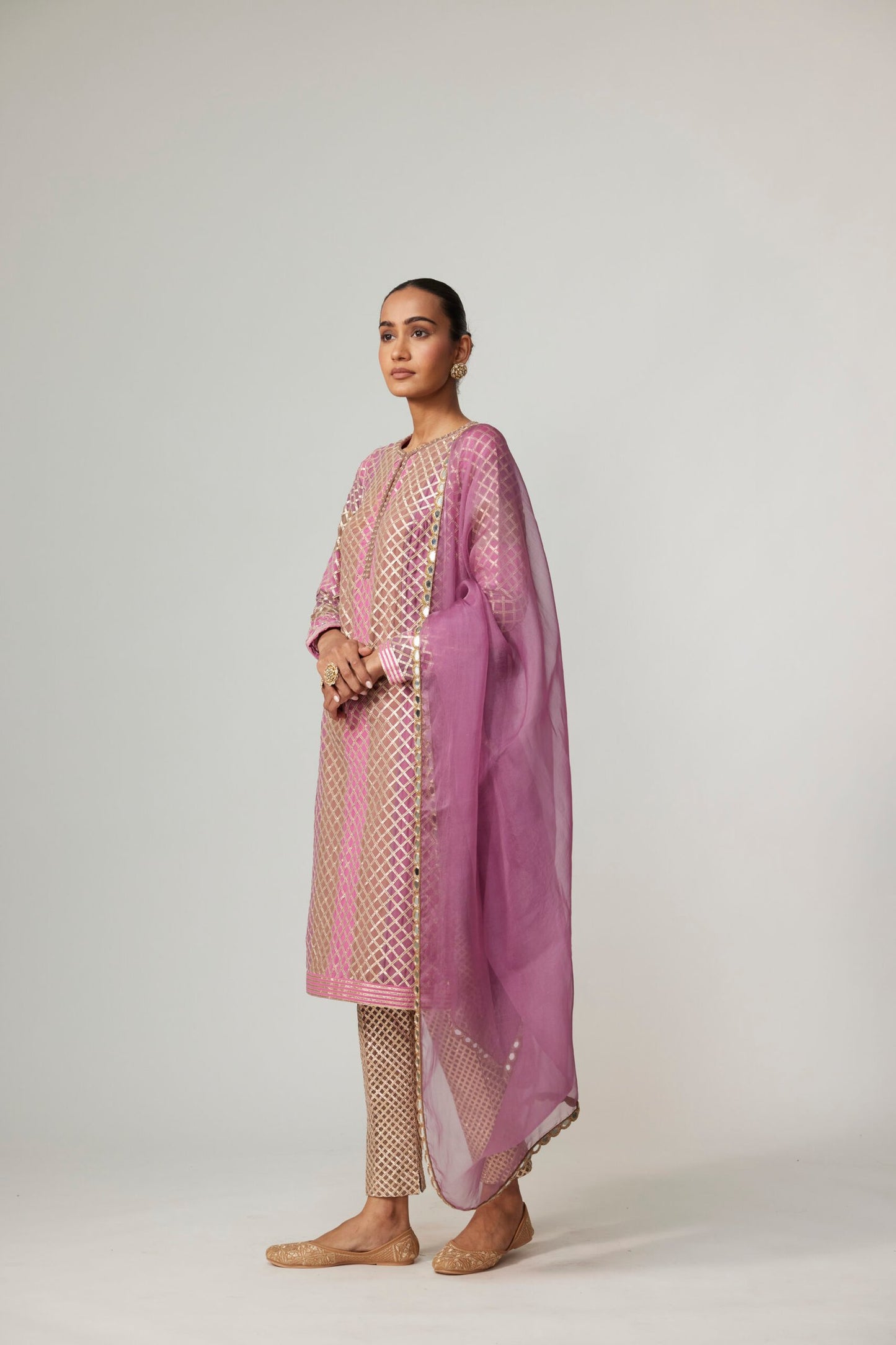 MUD MAUVE MULTICOLOR KURTA WITH DUPATTA SET