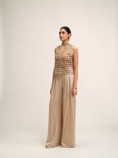 LIGHT BEIGE CUTWORK JACKET SET
