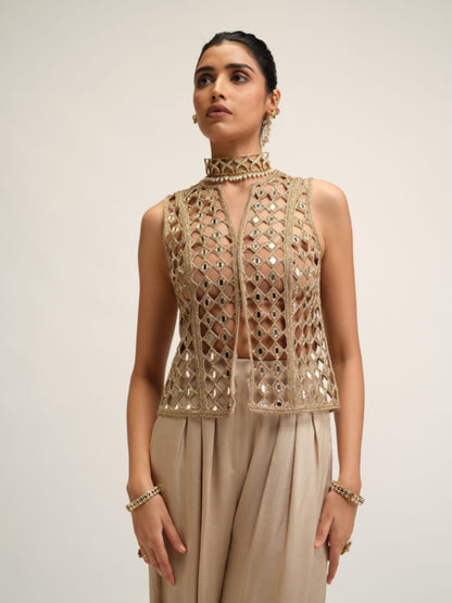 LIGHT BEIGE CUTWORK JACKET SET