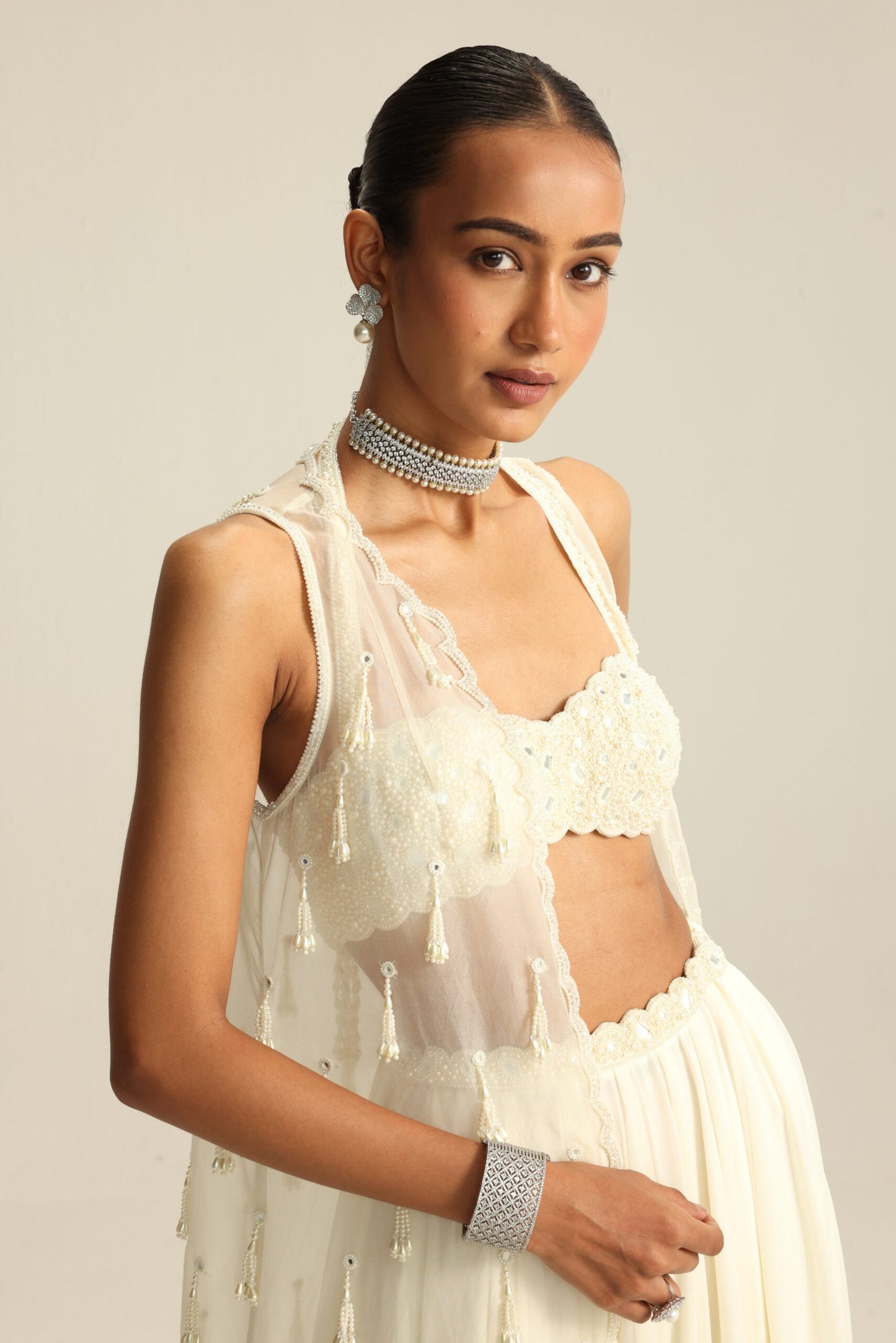 Off White Jacket Pearl and Mirror Jacket Set