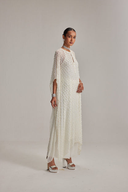 Off White Pearl Drop Kaftaan set