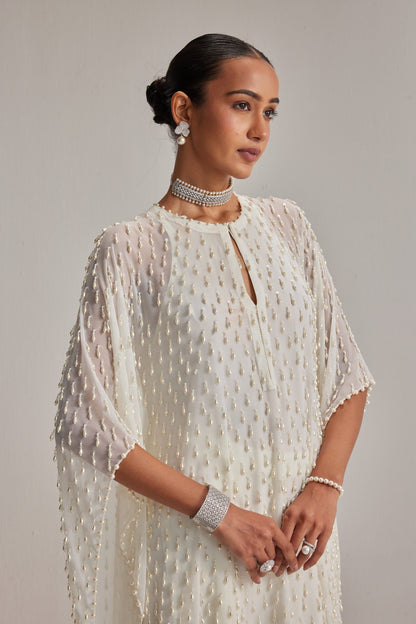 Off White Pearl Drop Kaftaan set