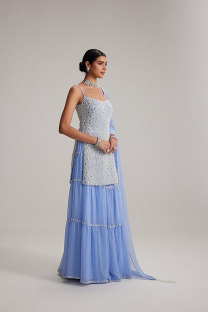 Dew Blue Kurta and Sharara Set