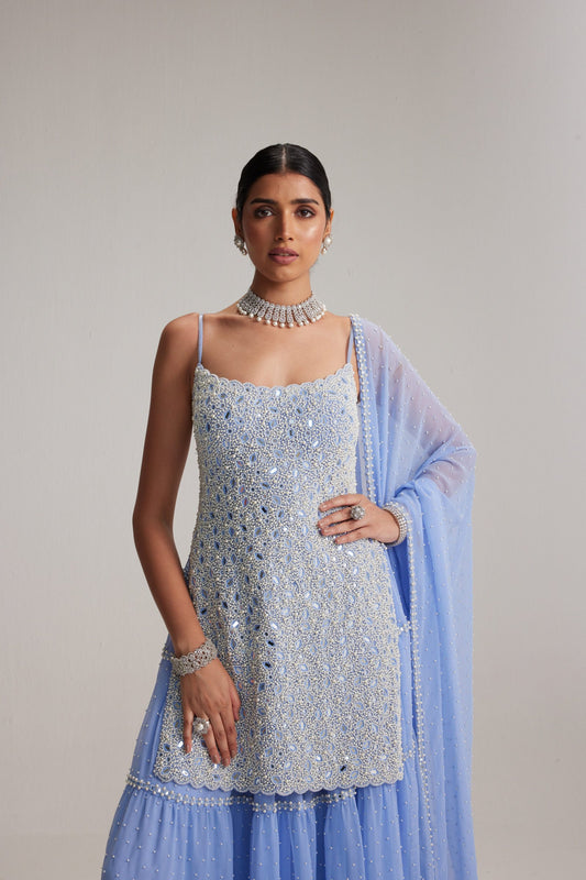 Dew Blue Kurta and Sharara Set