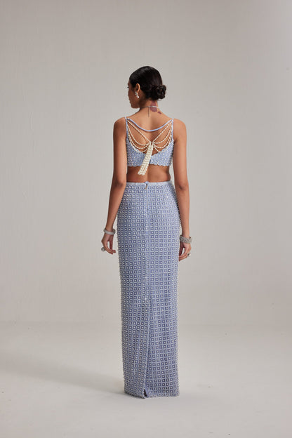 Dew Blue Pencil Skirt Set