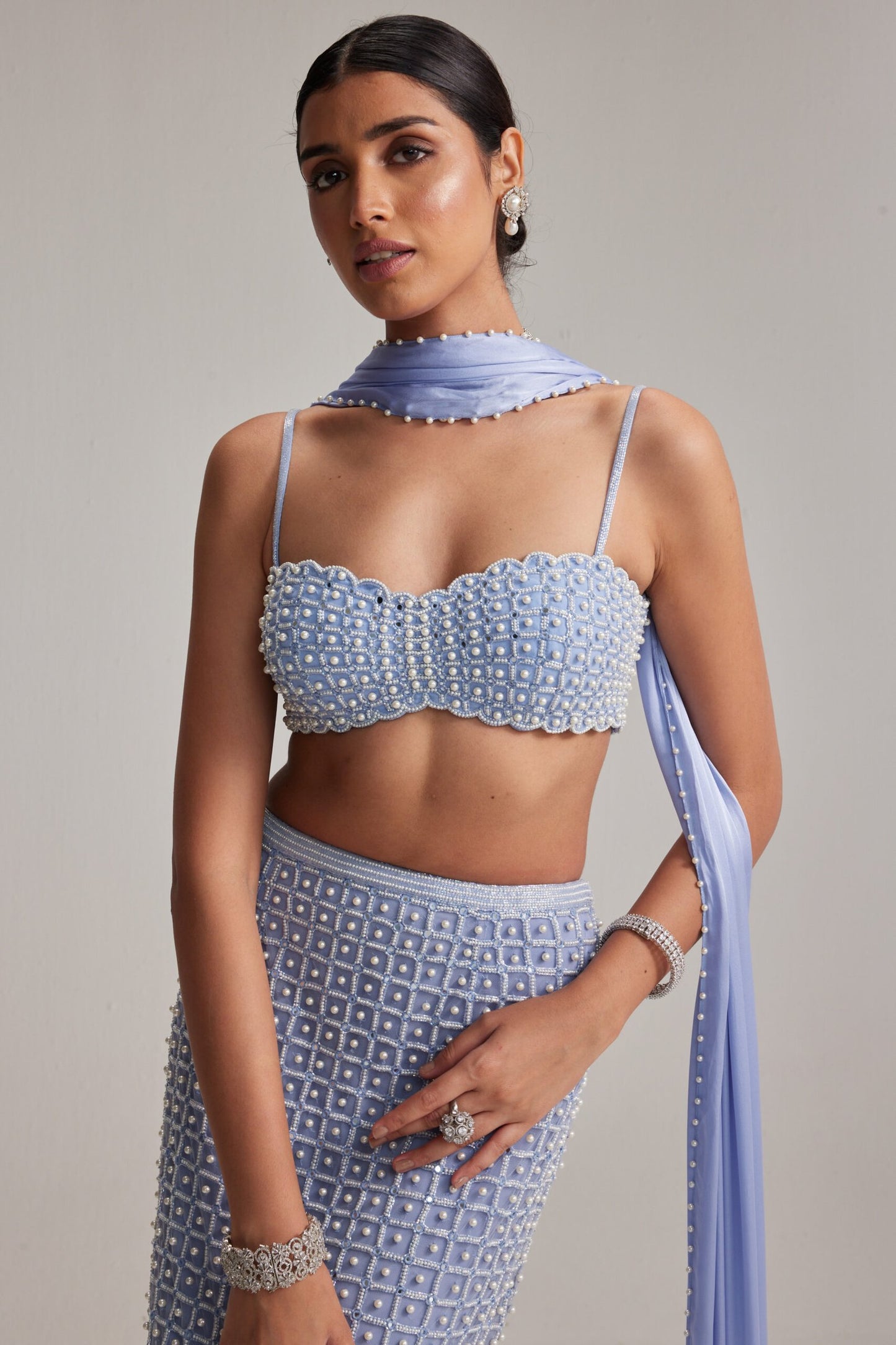 Dew Blue Pencil Skirt Set
