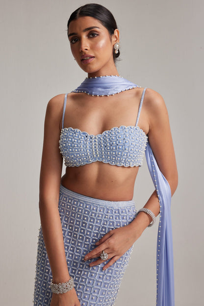 Dew Blue Pencil Skirt Set