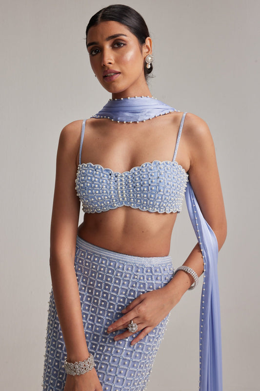 Dew Blue Pencil Skirt Set