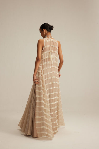 Light Beige Linear Pearl Drop Jacket Skirt Set