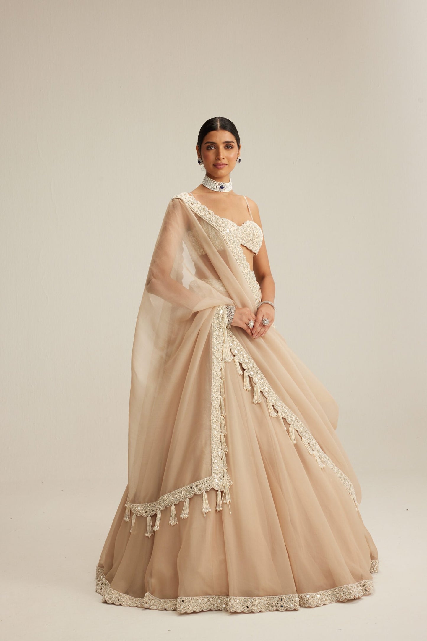 Light Beige Organza Lehenga Set