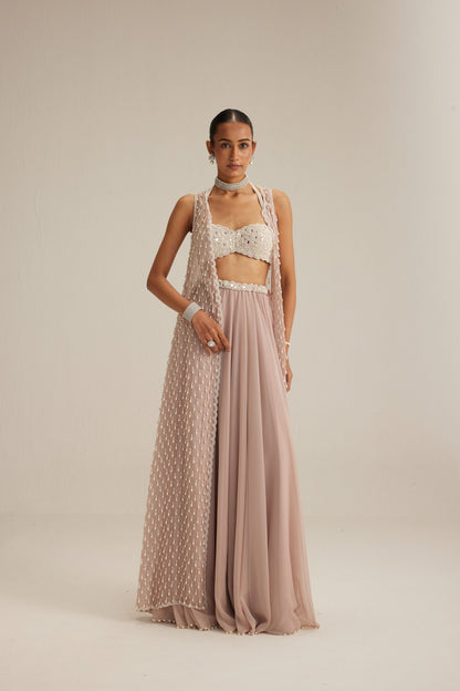 Ash Pink Pearl Drop Jacket Skirt Set