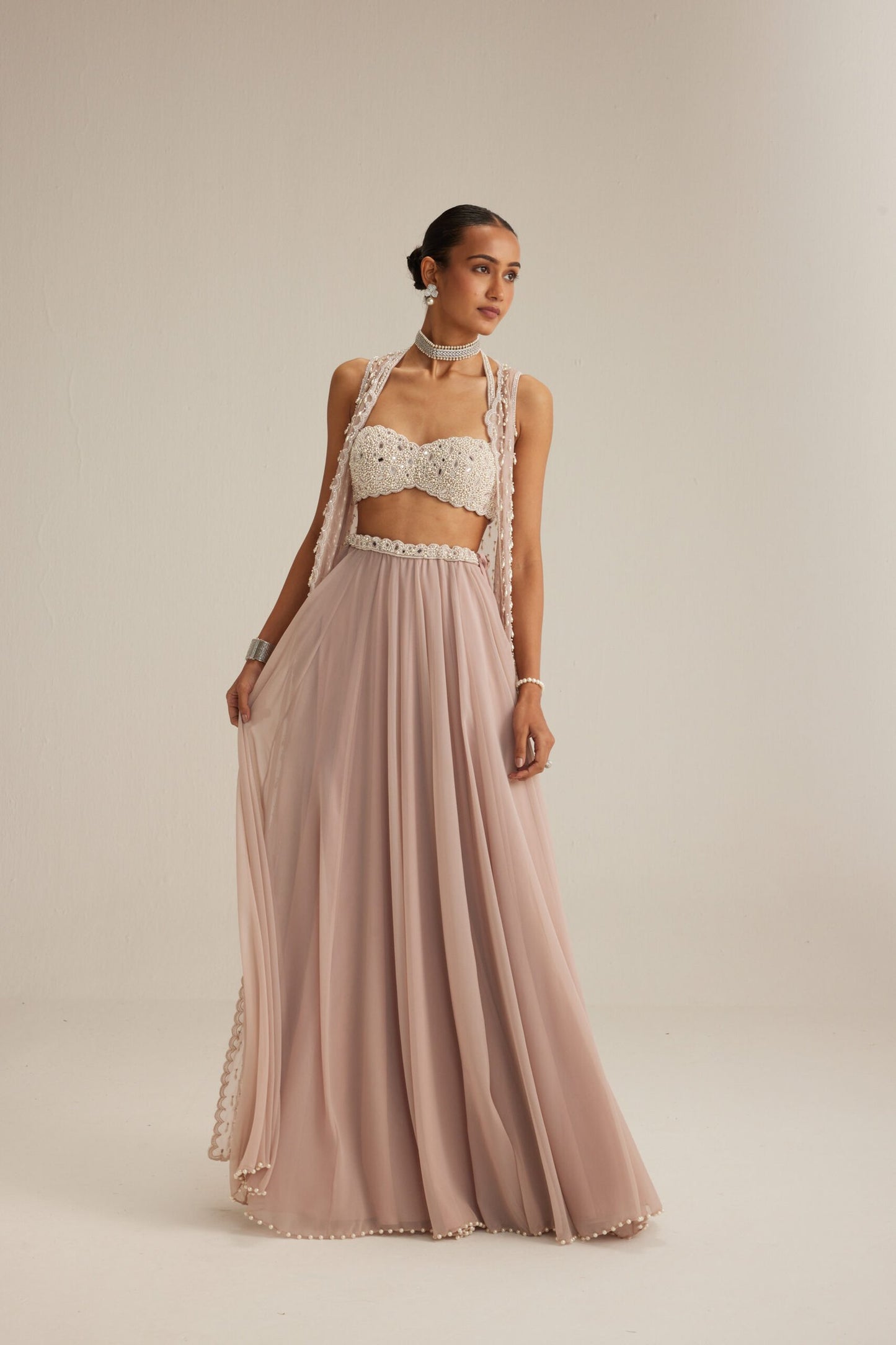Ash Pink Pearl Drop Jacket Skirt Set