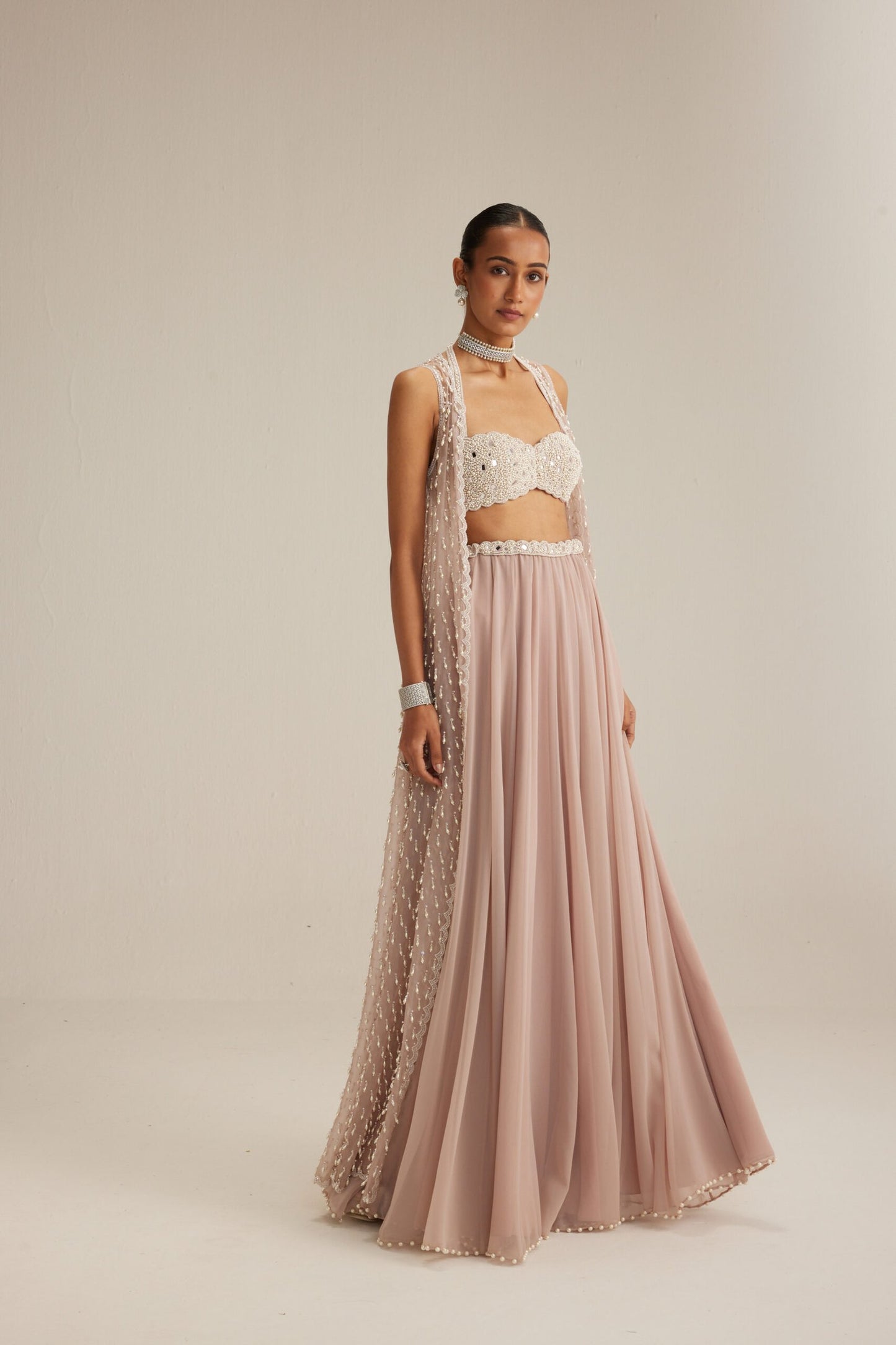 Ash Pink Pearl Drop Jacket Skirt Set