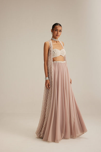 Ash Pink Pearl Drop Jacket Skirt Set