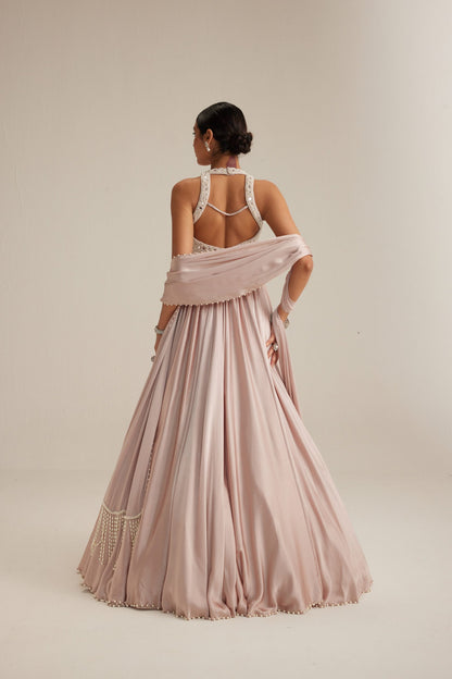 Ash Pink Satin skirt Set