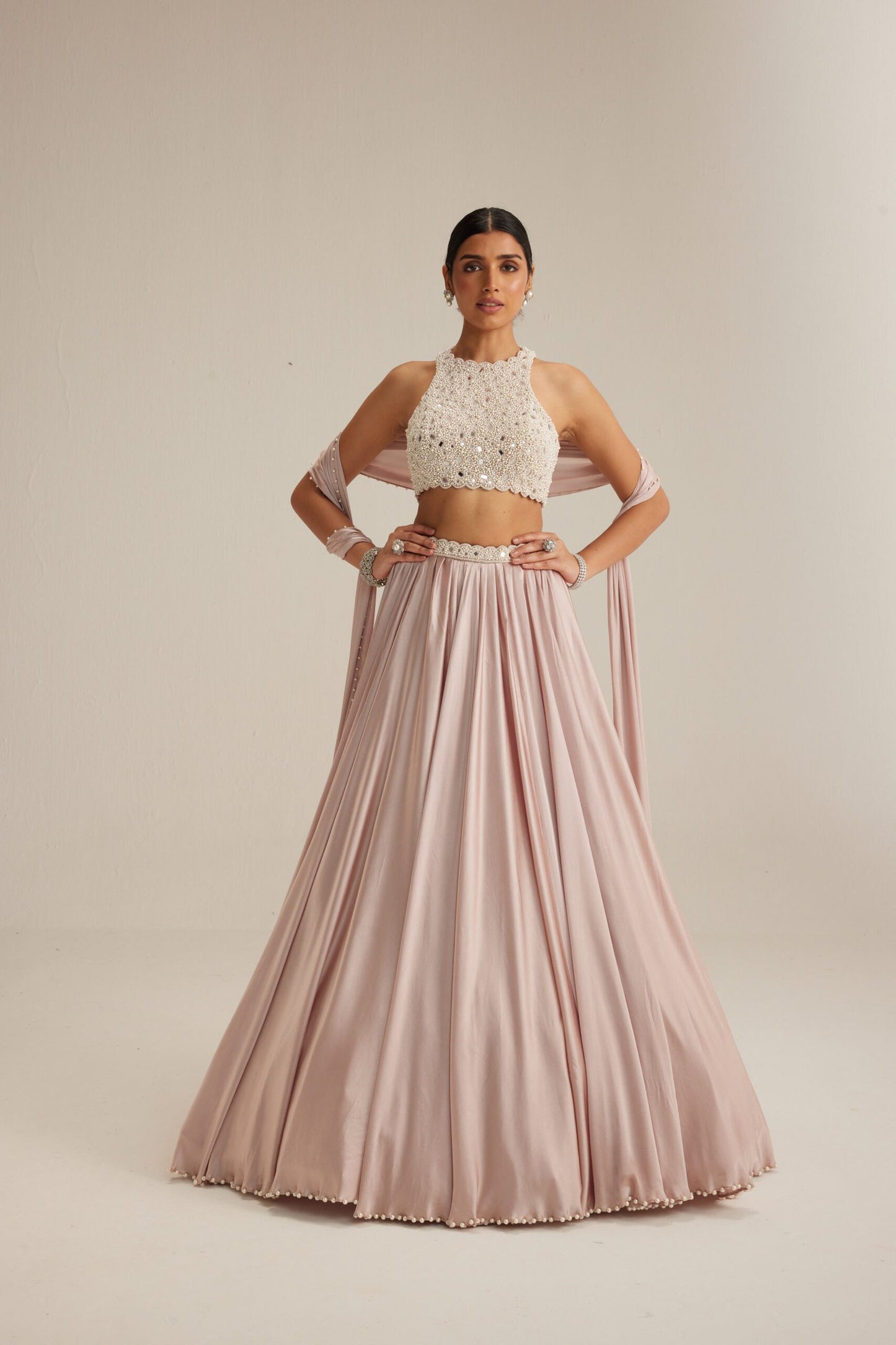 Ash Pink Satin skirt Set