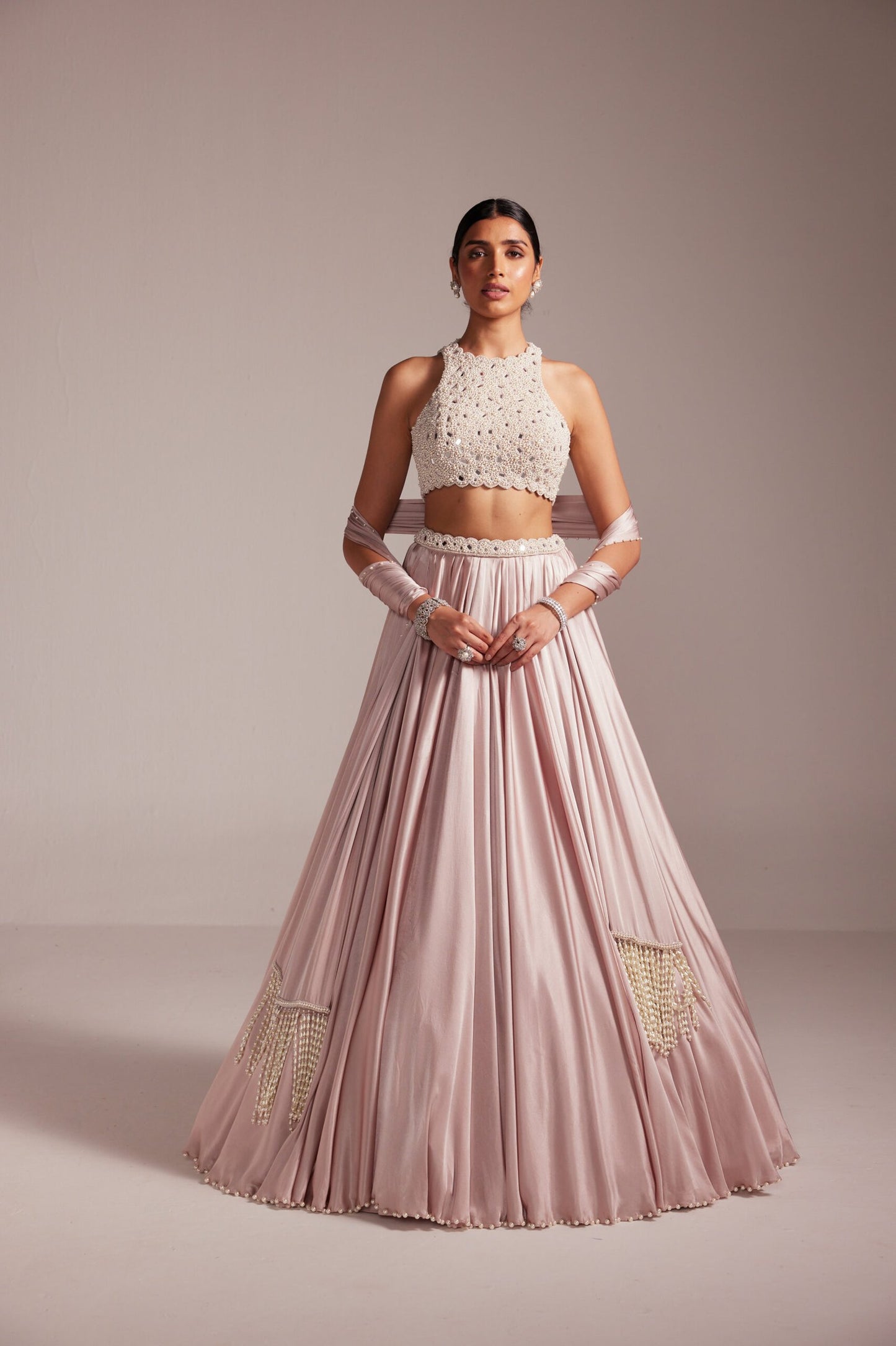 Ash Pink Satin skirt Set