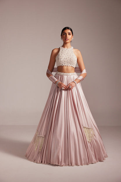 Ash Pink Satin skirt Set