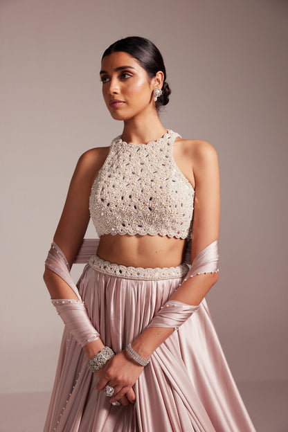 Ash Pink Satin skirt Set
