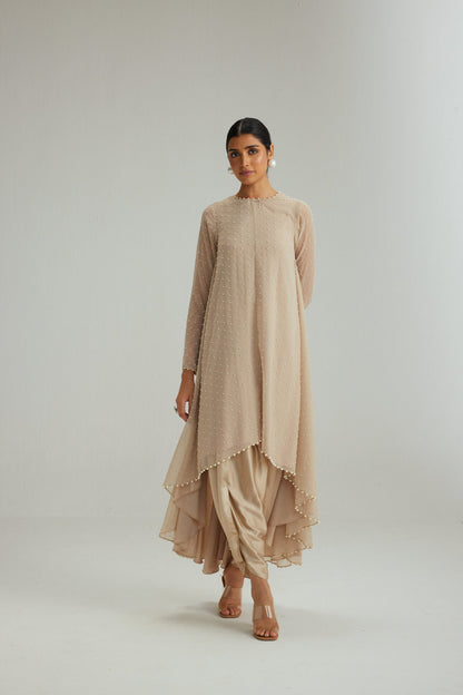 Light Beige Pearl Scattered Dhoti Kurta set