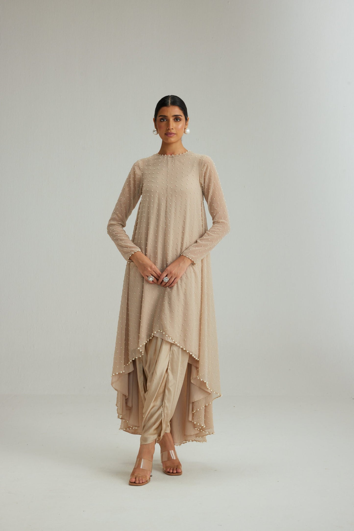 Light Beige Pearl Scattered Dhoti Kurta set