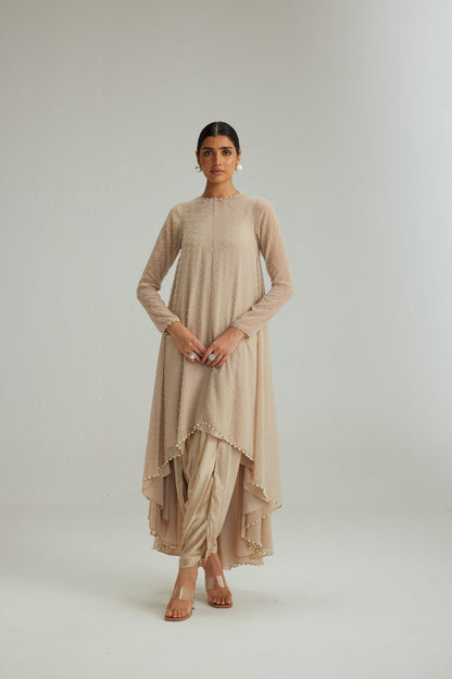 Light Beige Pearl Scattered Dhoti Kurta set