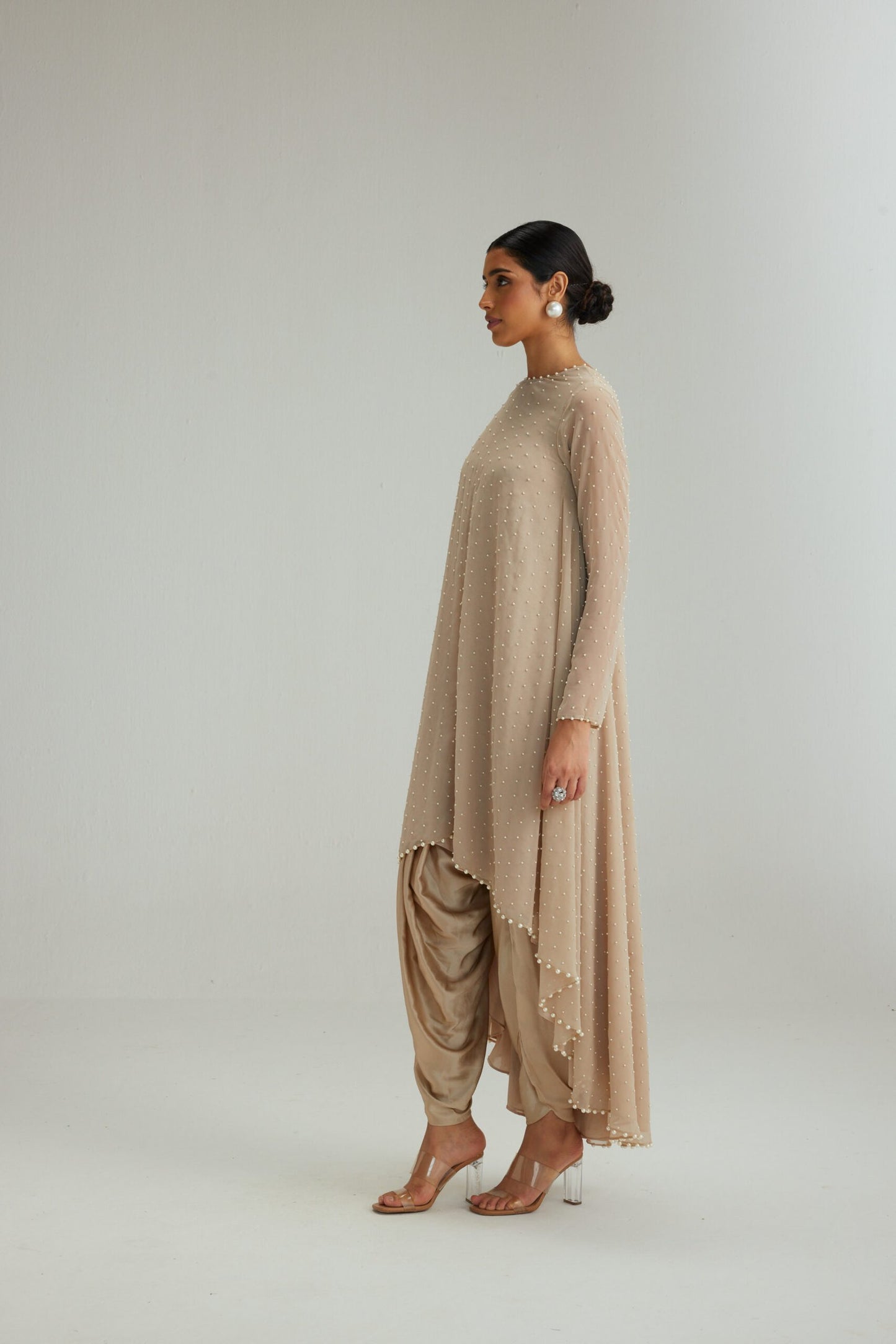 Light Beige Pearl Scattered Dhoti Kurta set