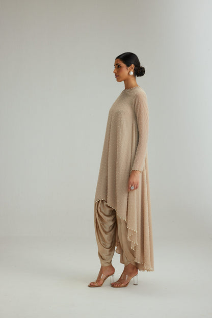 Light Beige Pearl Scattered Dhoti Kurta set