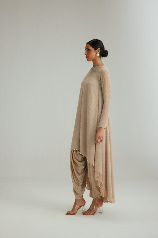 Light Beige Pearl Scattered Dhoti Kurta set